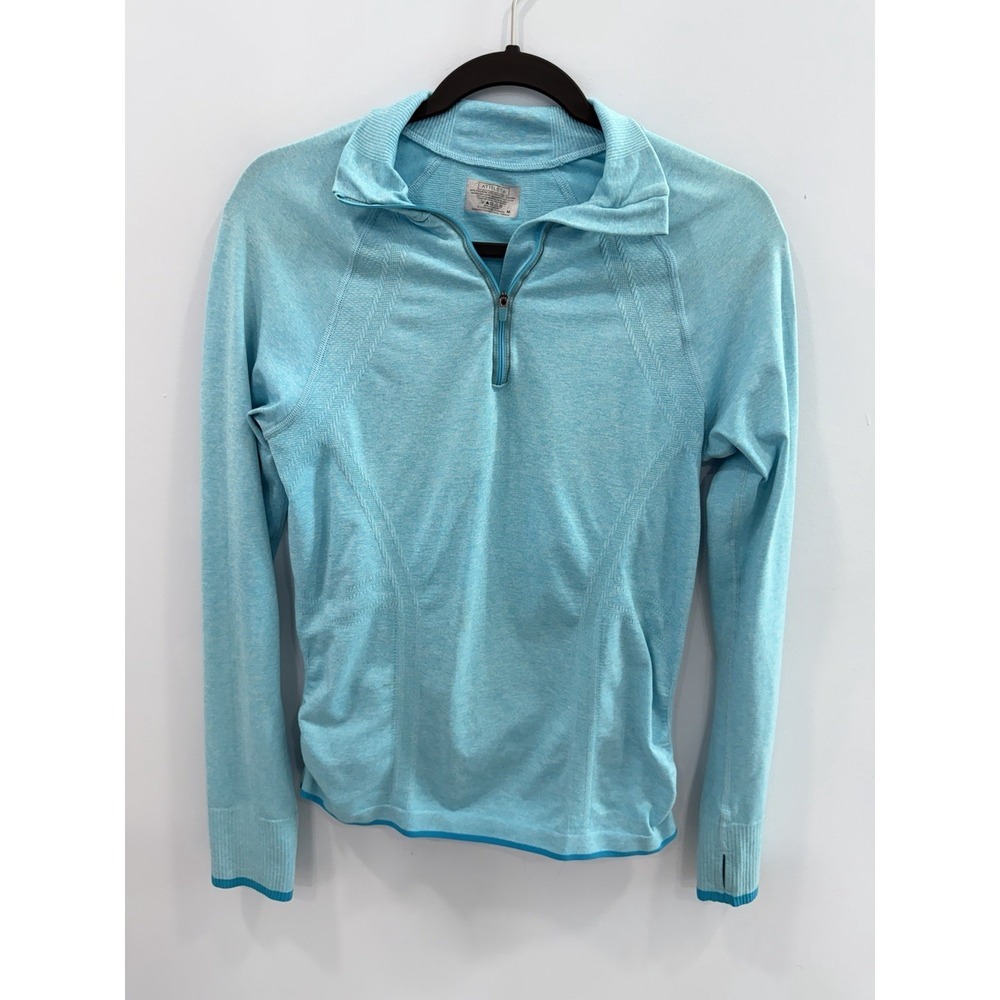 Athleta Fastest Track 1/4 Zip Pullover Blue Space Dye Ruched Medium - Picture 5 of 9